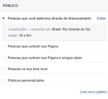 Definições de público Facebook