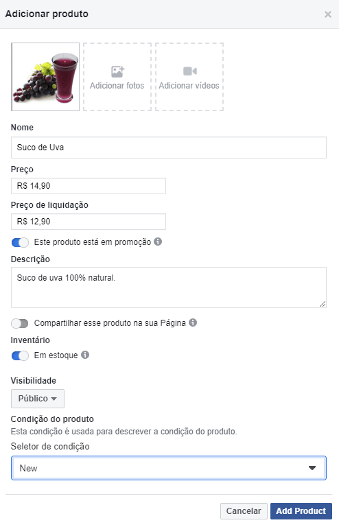 adicionando um produto - instagram e facebook shopping1