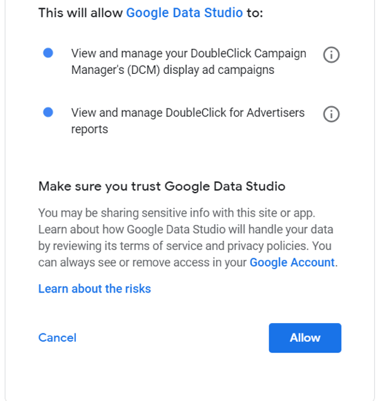 allow integração Google data studio conta google