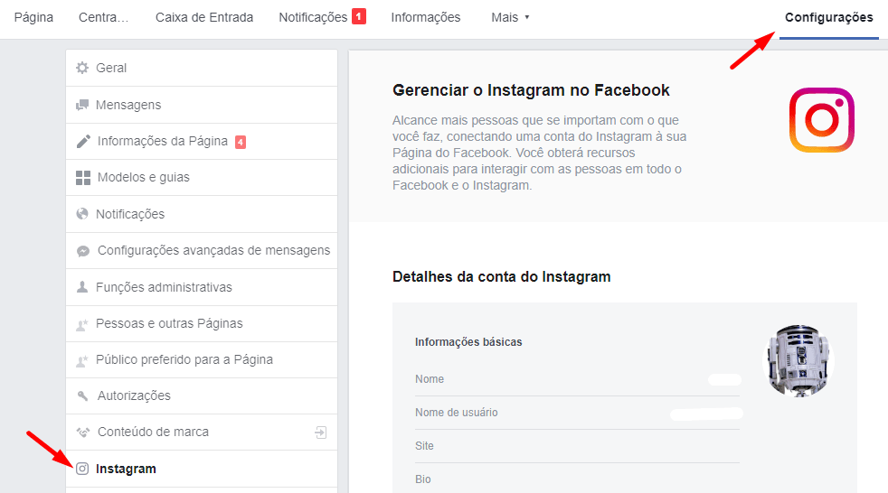 conectar conta do instagram com o facebook