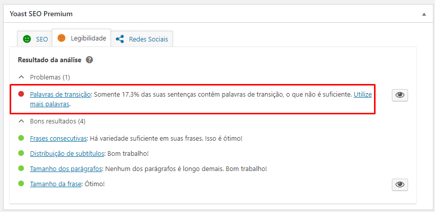 palavras de transição no Yoast SEO