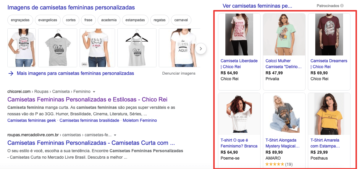 anúncio de mídia paga no Google Shopping exibindo imagens dos produtos