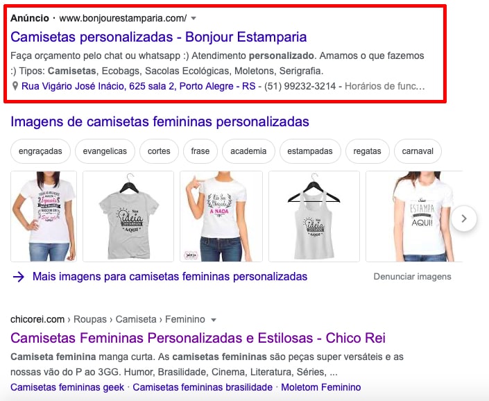 exemplo de anúncio de rede de pesquisa do Google Ads