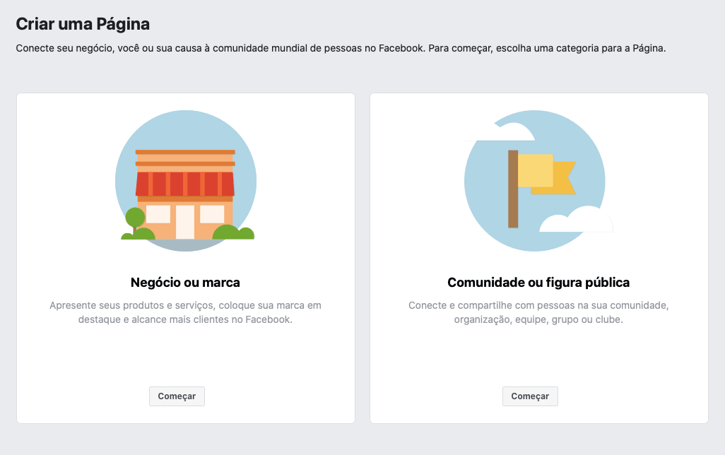 como criar uma página no facebook