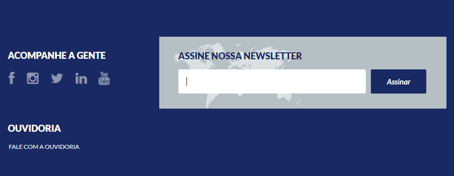 Formulário para cadastro em newsletter no site da ONG Parceiros Voluntários