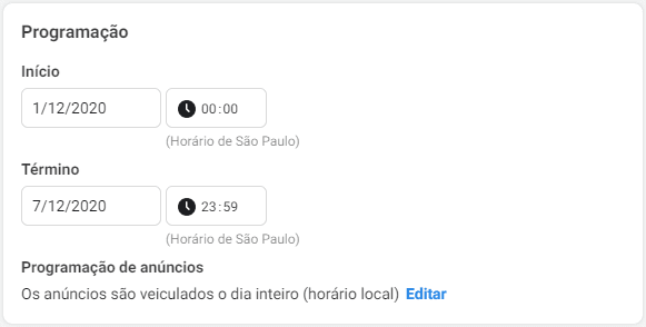 facebook ads programação