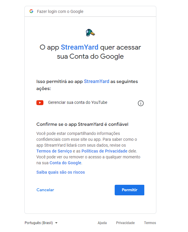 autorizar aplicativo do youtube