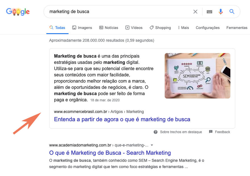 exemplo de featured snippet