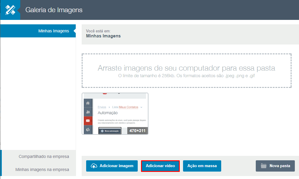 Clique em Adicionar vídeo no email
