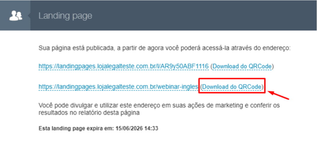 Download do código para a landing page