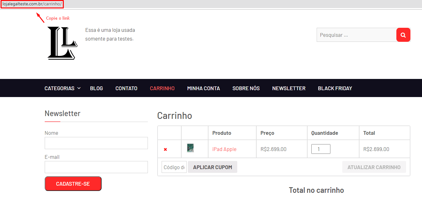 URL de simulação de compra