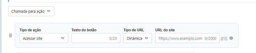 definindo o link dinâmico para a mensagem de WhatsApp no painel da Meta