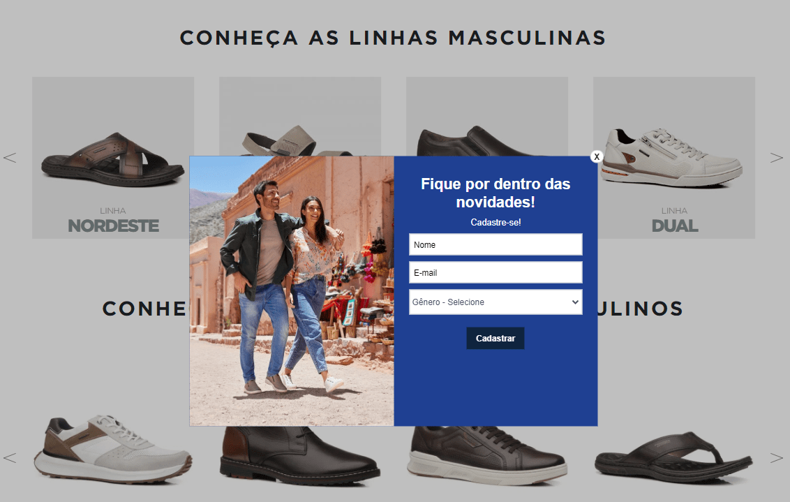 pop-up no E-commerce Calçados Pegada