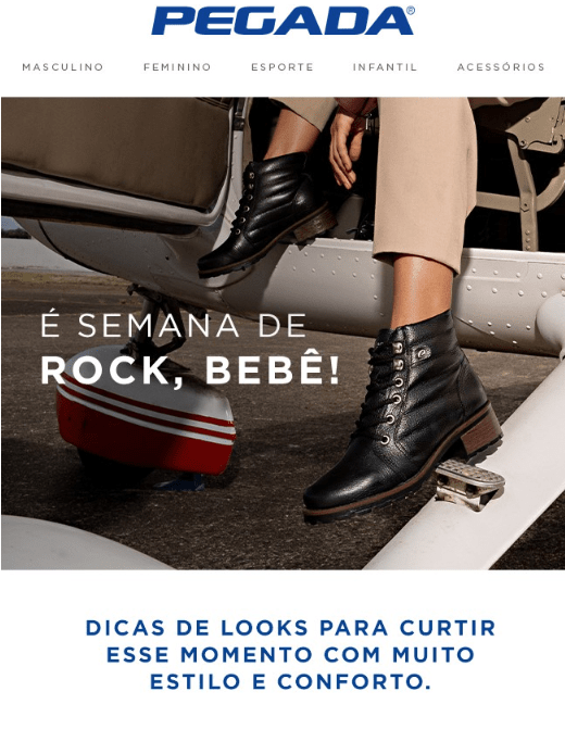 Trecho do email temático de semana do rock da Pegada