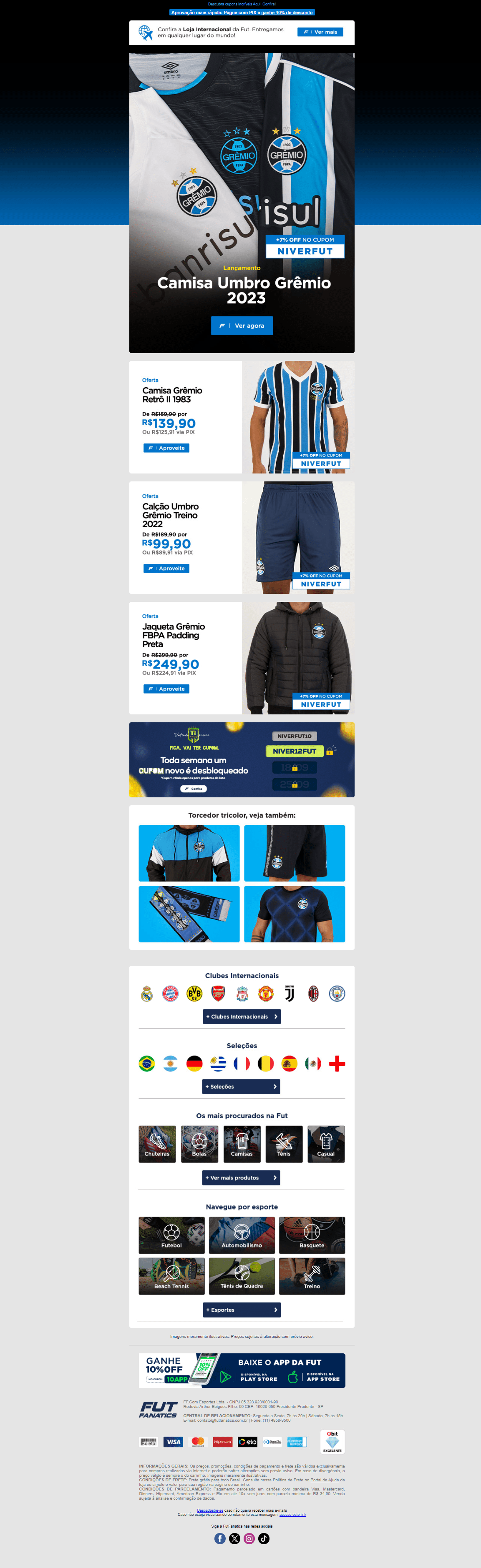 Email pontual de divulgação lançamento de camisa do Feberbahçe