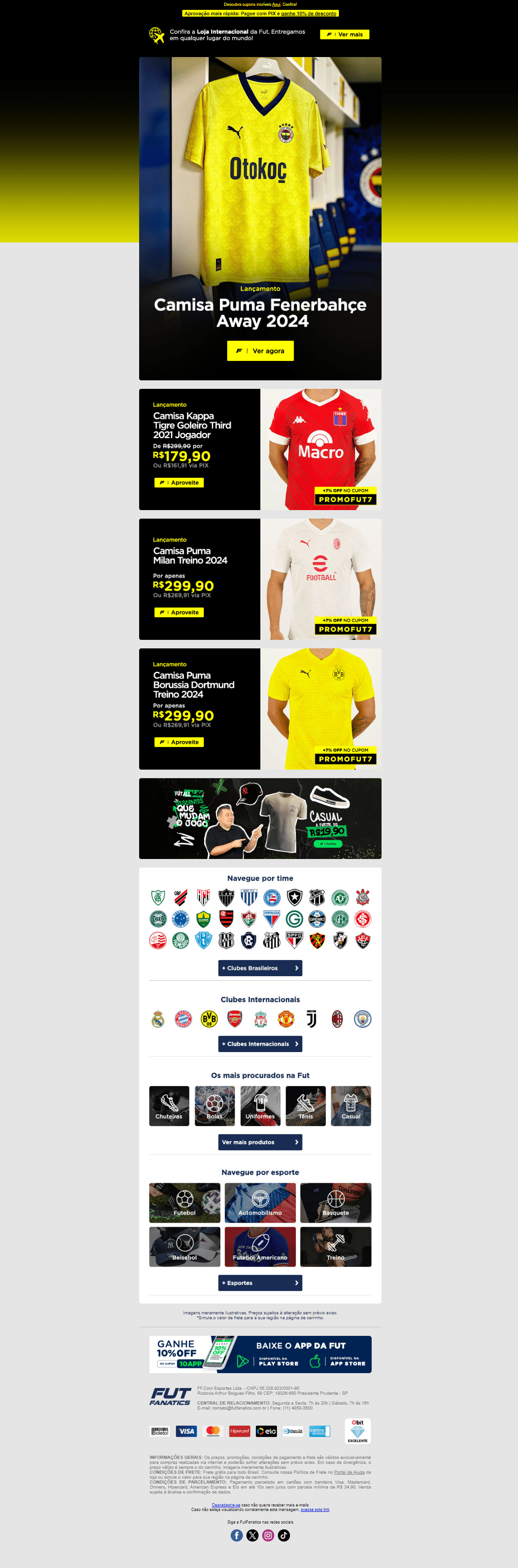 Email pontual de divulgação lançamento de camisa do Feberbahçe