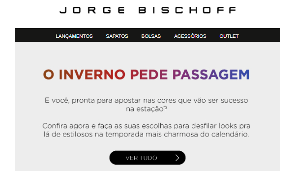 Topo do email de divulgação do início do inverno criado pela Bischoff