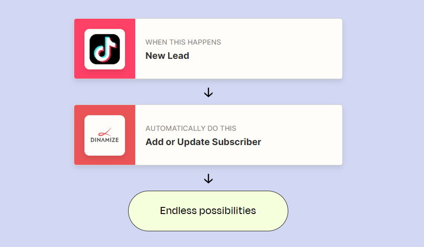Template de integração entre tiktok e Dinamize via Zapier